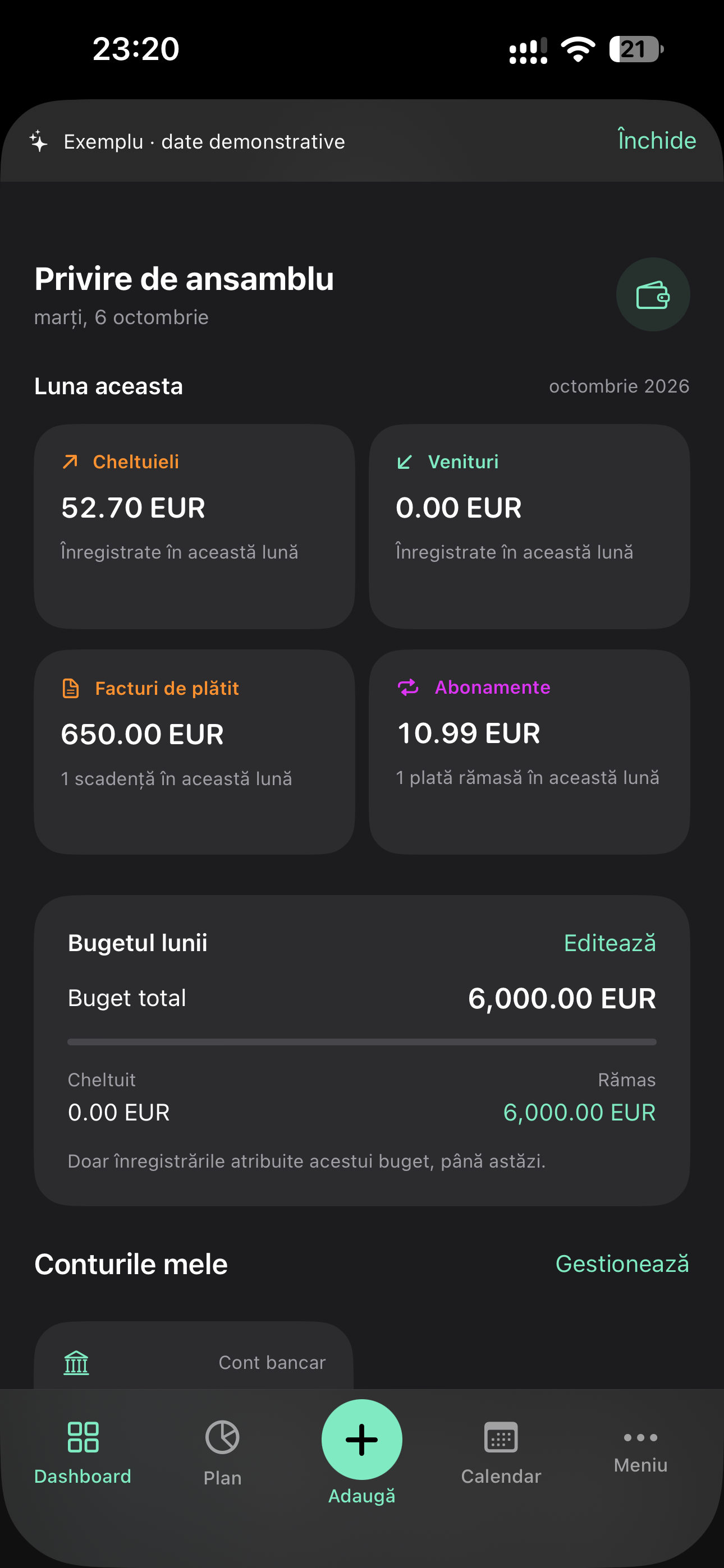 Organizarea unui buget lunar în EvoMoney