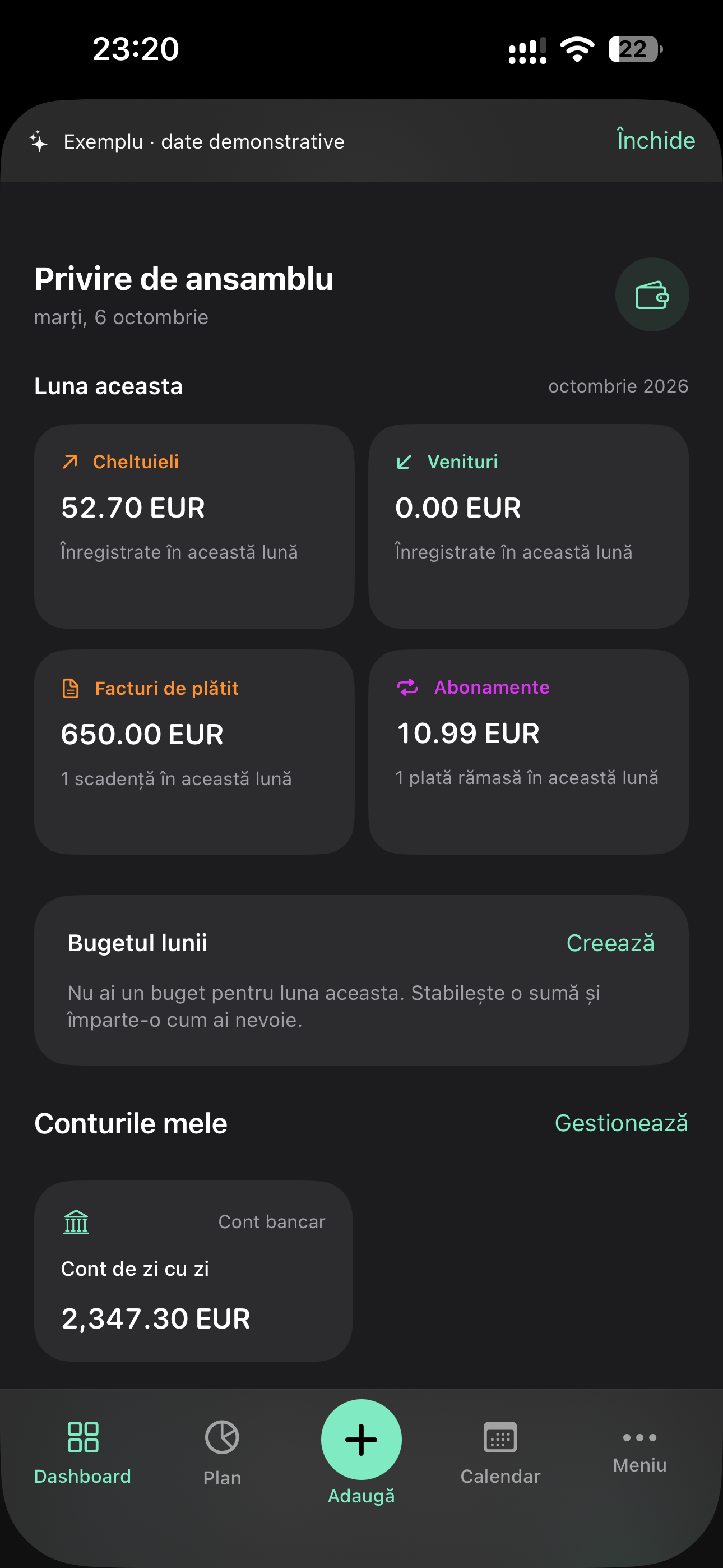 EvoMoney pe iPhone, cu date demonstrative